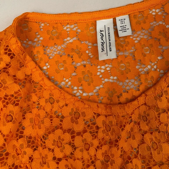 & OTHER STORIES Orange Floral Lace Asymmetrical Midi Dress - Picture 4 of 6